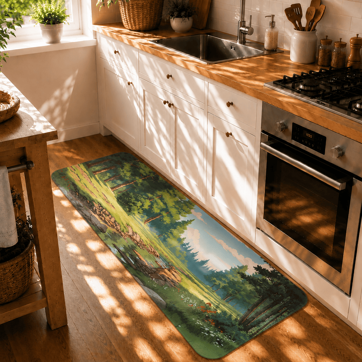 Scenic Forest Laundry Room Mat Quick Dry Super Absorbent Non Slip Nature Decor