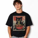 Kawaii Cat Ramen Graphic T-Shirt Funny Japanese Anime Style Tee