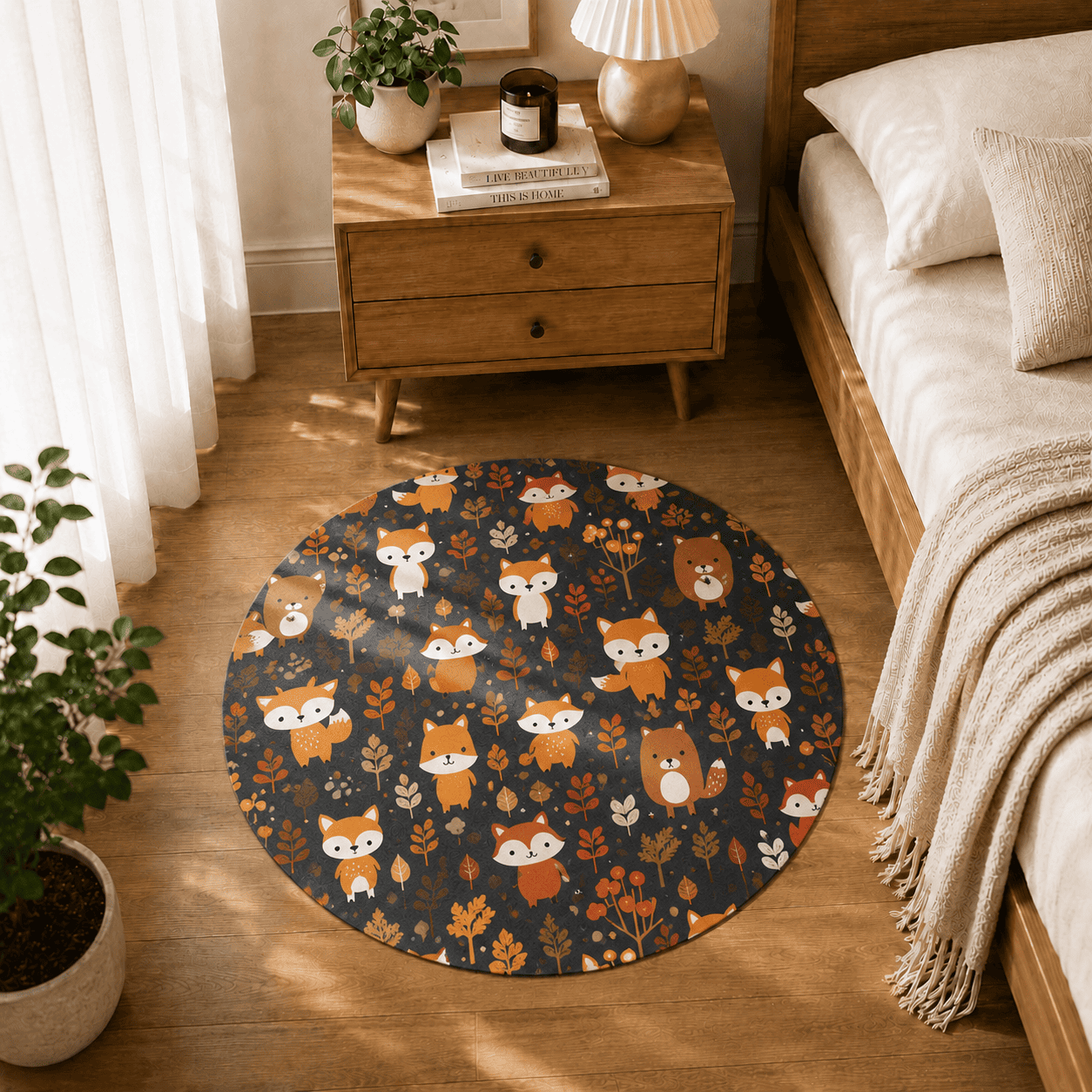 Cartoon Foxes Laundry Room Mat Quick Dry Super Absorbent Non Slip Kawaii Decor