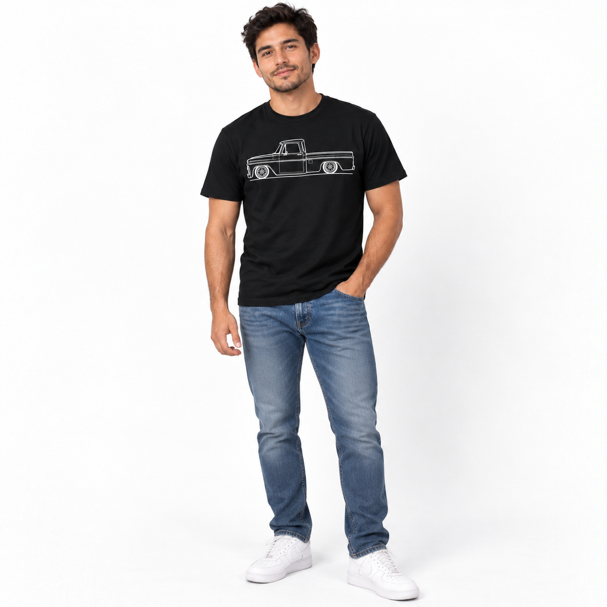 Classic Lowered Pickup Truck Outline Men's Graphic T-Shirt