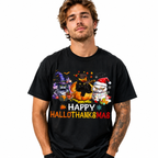 Happy Hallothanksmas Funny Cats Halloween Thanksgiving Christmas Men's T-Shirt