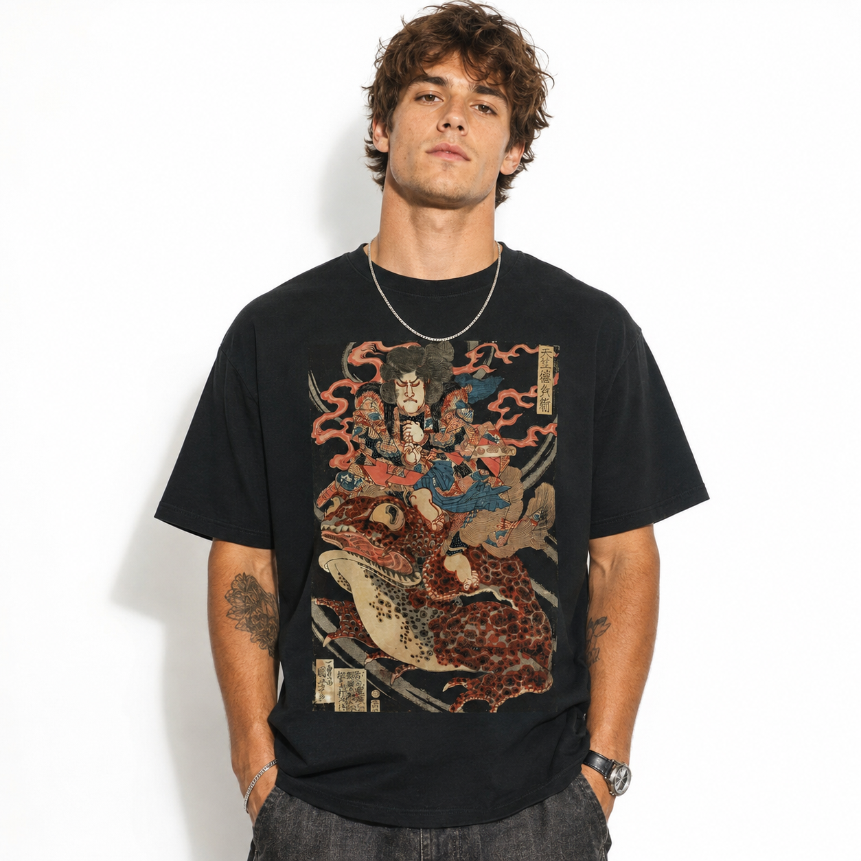 Vintage Samurai Riding Giant Toad Graphic T-Shirt Japanese Art Tee