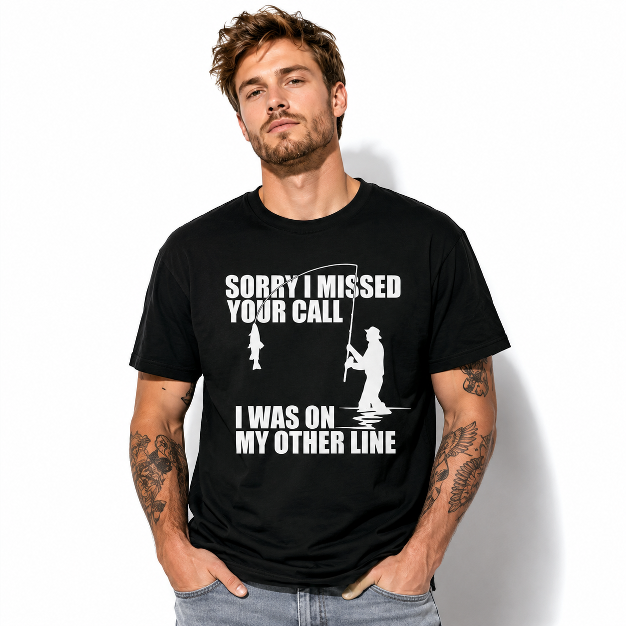Sorry I Missed Your Call I Was on My Other Line Funny Fishing Graphic T Shirt