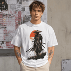 Vintage Samurai Red Sun Graphic T-Shirt Japanese Armor Streetwear Tee