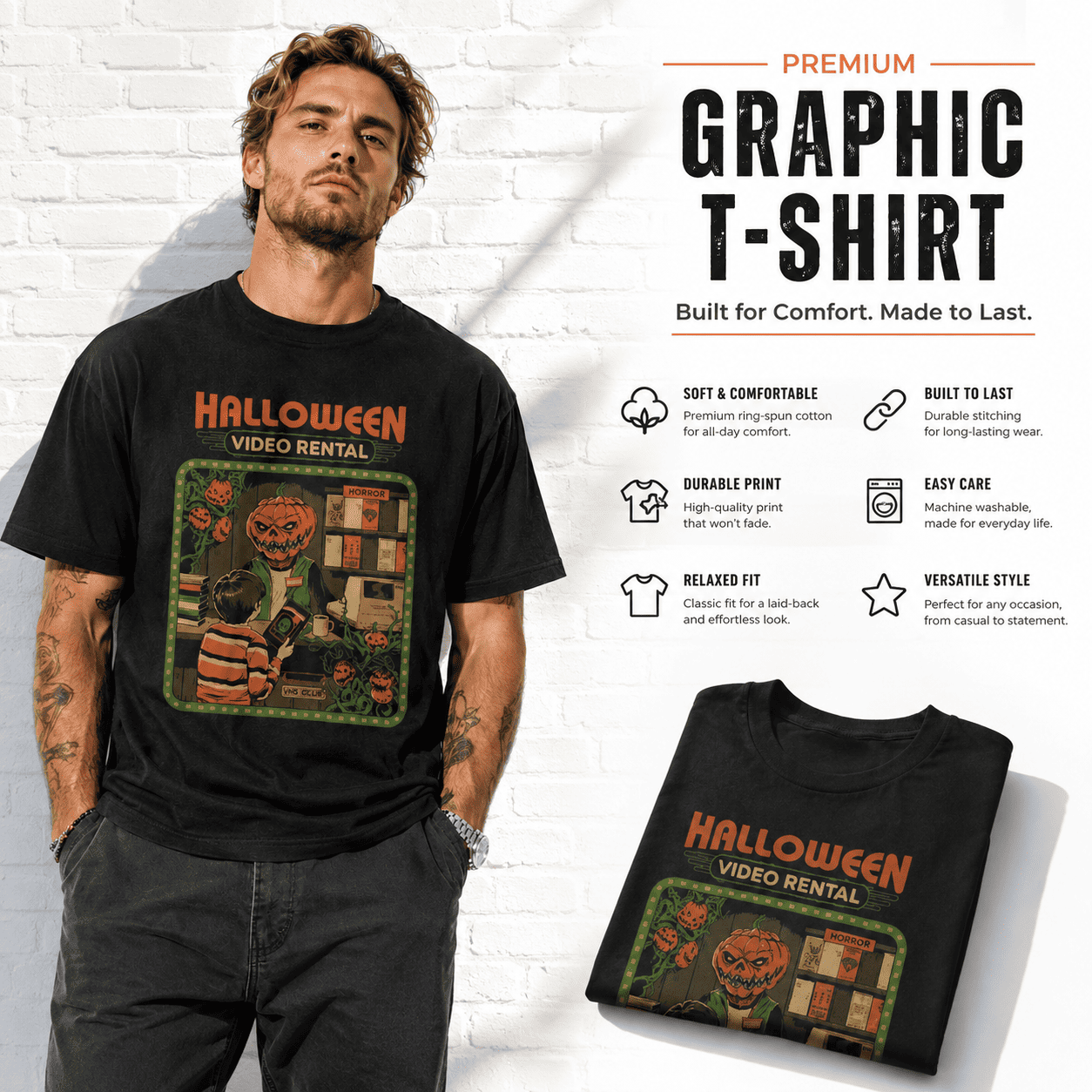 Halloween Video Rental Retro Horror Monster Spooky Vintage Graphic Men's T-Shirt