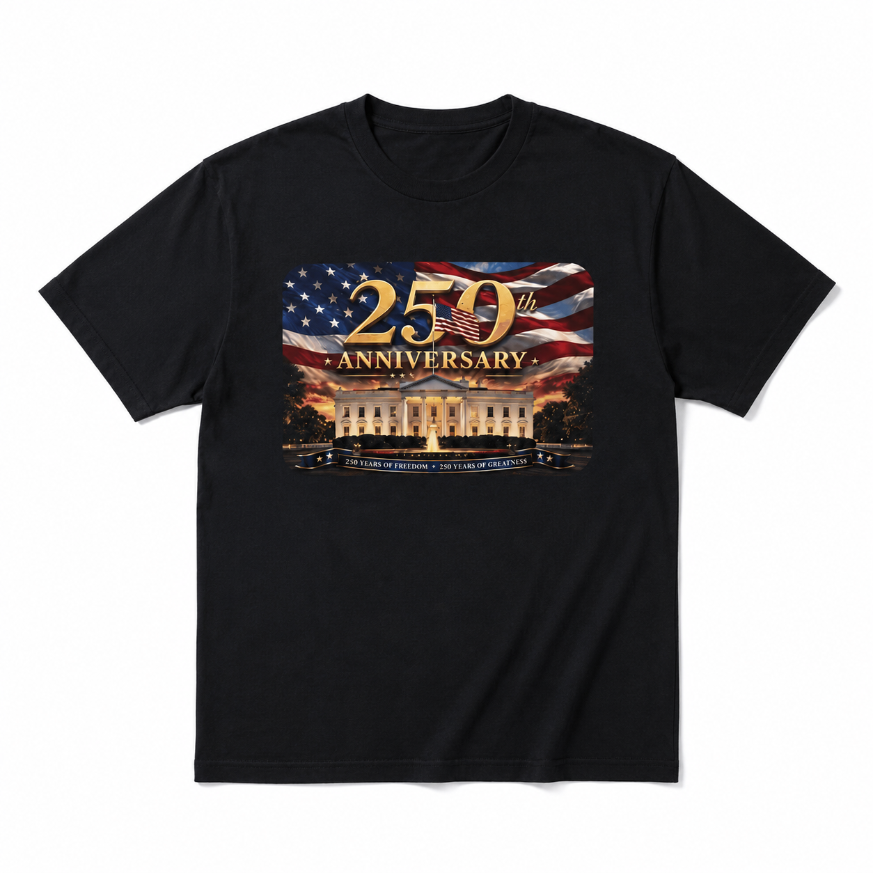 Freedom USA 250th Anniversary T-Shirt White House Flag Patriotic 1776-2026
