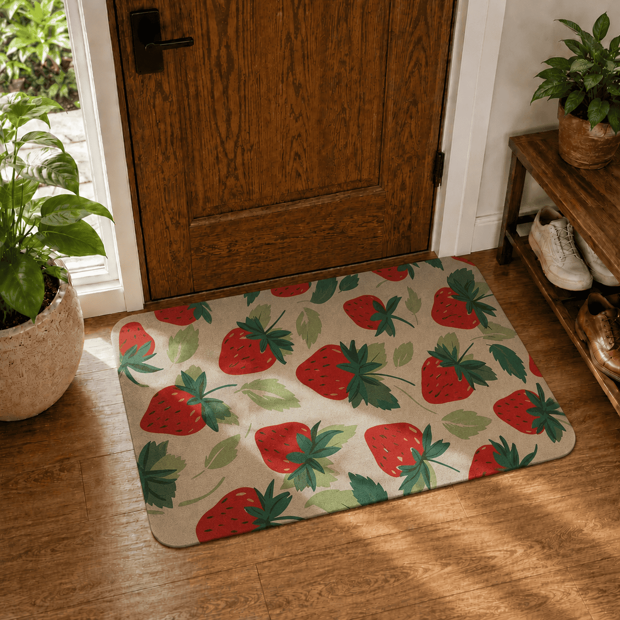 Cute Strawberry Kitchen Mat Quick Dry Super Absorbent Non Slip Fruit Decor