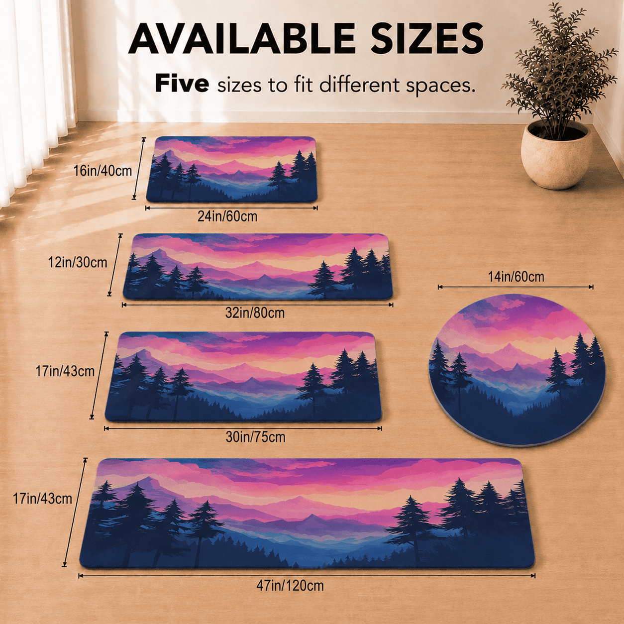 Mountain Sunset Laundry Room Mat Quick Dry Super Absorbent Non Slip Nature Decor