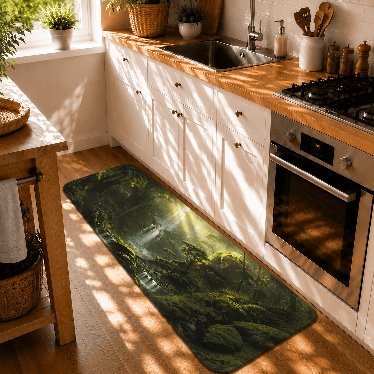 Jungle Waterfall Kitchen Mat Quick Dry Super Absorbent Non Slip Nature Decor