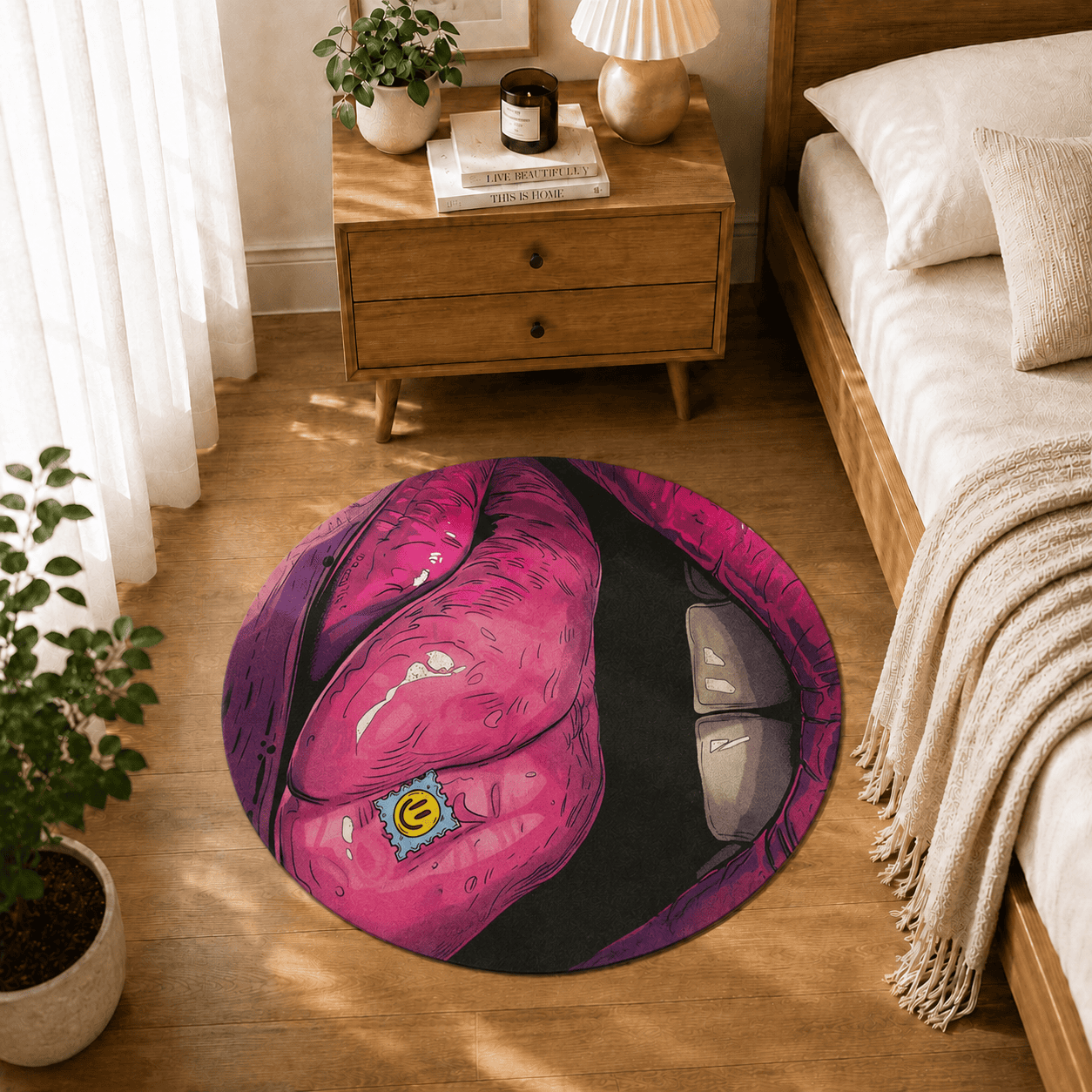 Psychedelic Lips Floor Mat Quick Dry Super Absorbent Non Slip Pop Art Decor