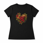 Women Vintage Floral Heart Graphic T-Shirt Rose Flower Casual Crew Neck Tee Top