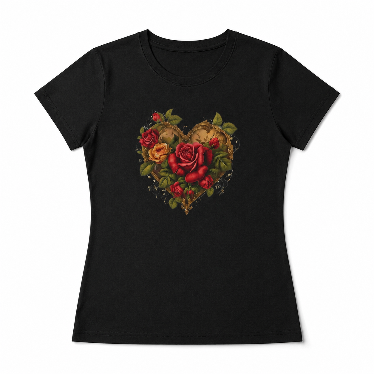 Women Vintage Floral Heart Graphic T-Shirt Rose Flower Casual Crew Neck Tee Top