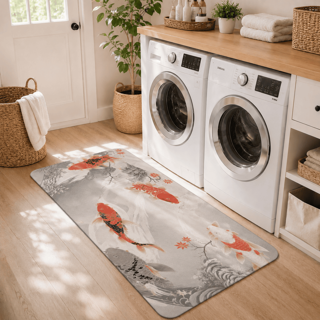 Koi Fish Bath Rug Quick Dry Super Absorbent Non Slip Asian Inspired Decor