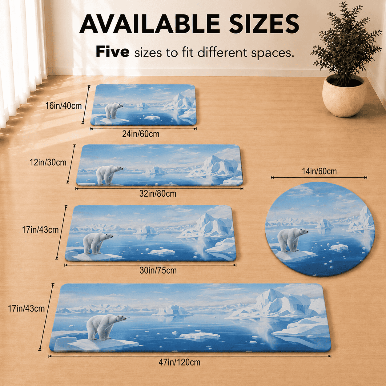 Polar Bear Arctic Floor Mat Quick Dry Super Absorbent Non Slip Winter Decor