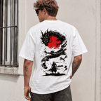 Japanese Dragon Samurai Graphic T-Shirt Red Sun Warrior Streetwear Tee