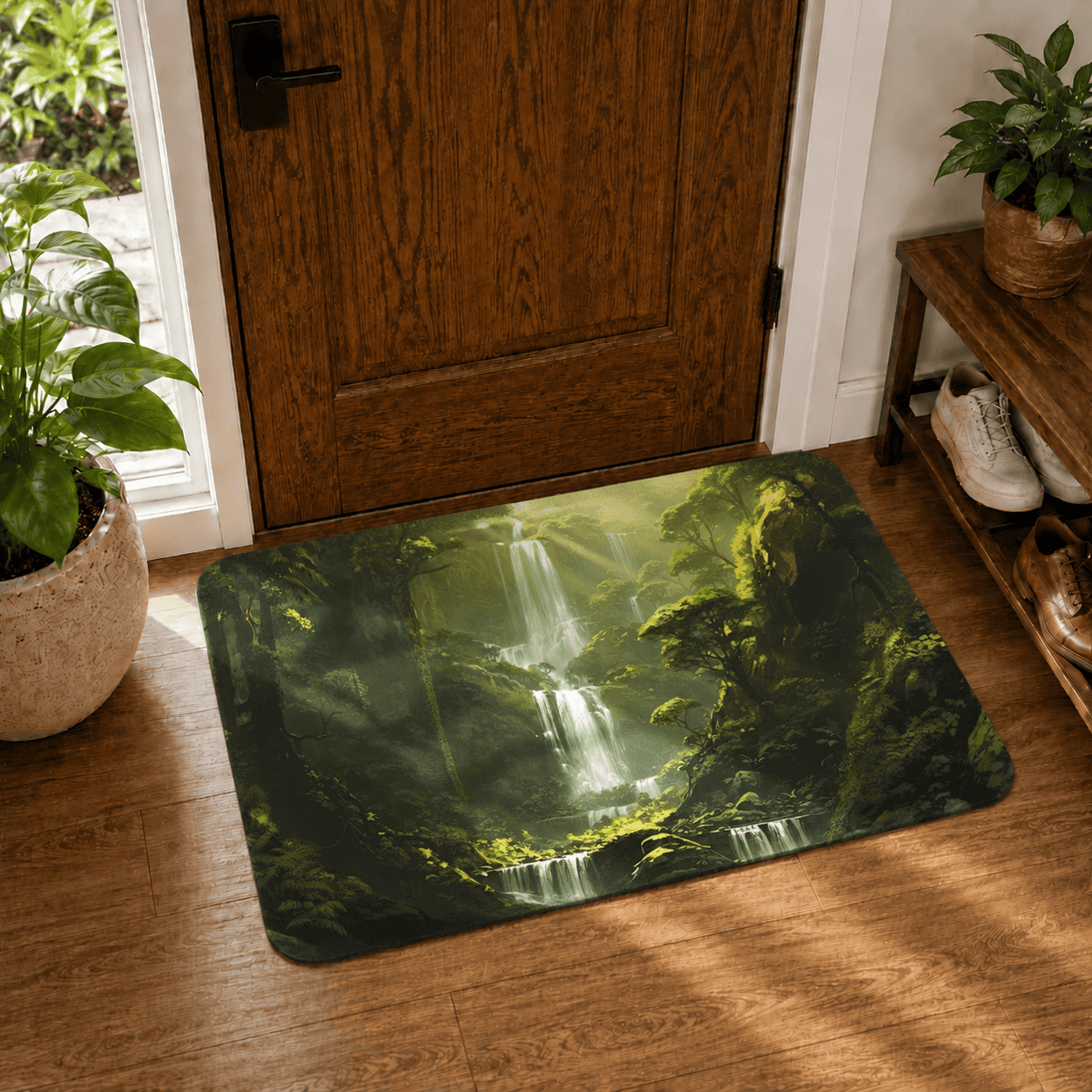 Jungle Waterfall Kitchen Mat Quick Dry Super Absorbent Non Slip Nature Decor