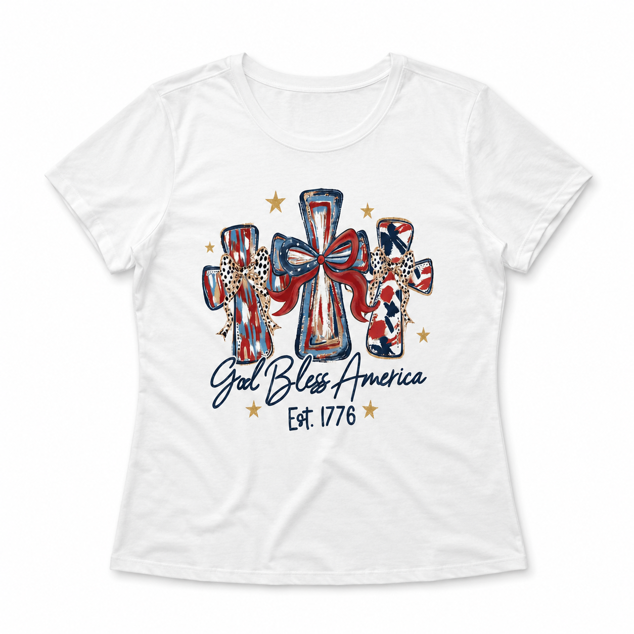 Women's God Bless America 250th Anniversary Patriotic Graphic T-Shirt