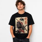 Samurai Cat Warrior Graphic T-Shirt Ukiyo Ink Japanese Art Tee