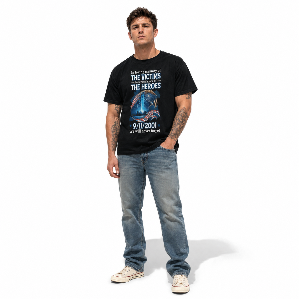 9/11 Never Forget Patriotic Eagle Memorial Tribute Men's T-Shirt