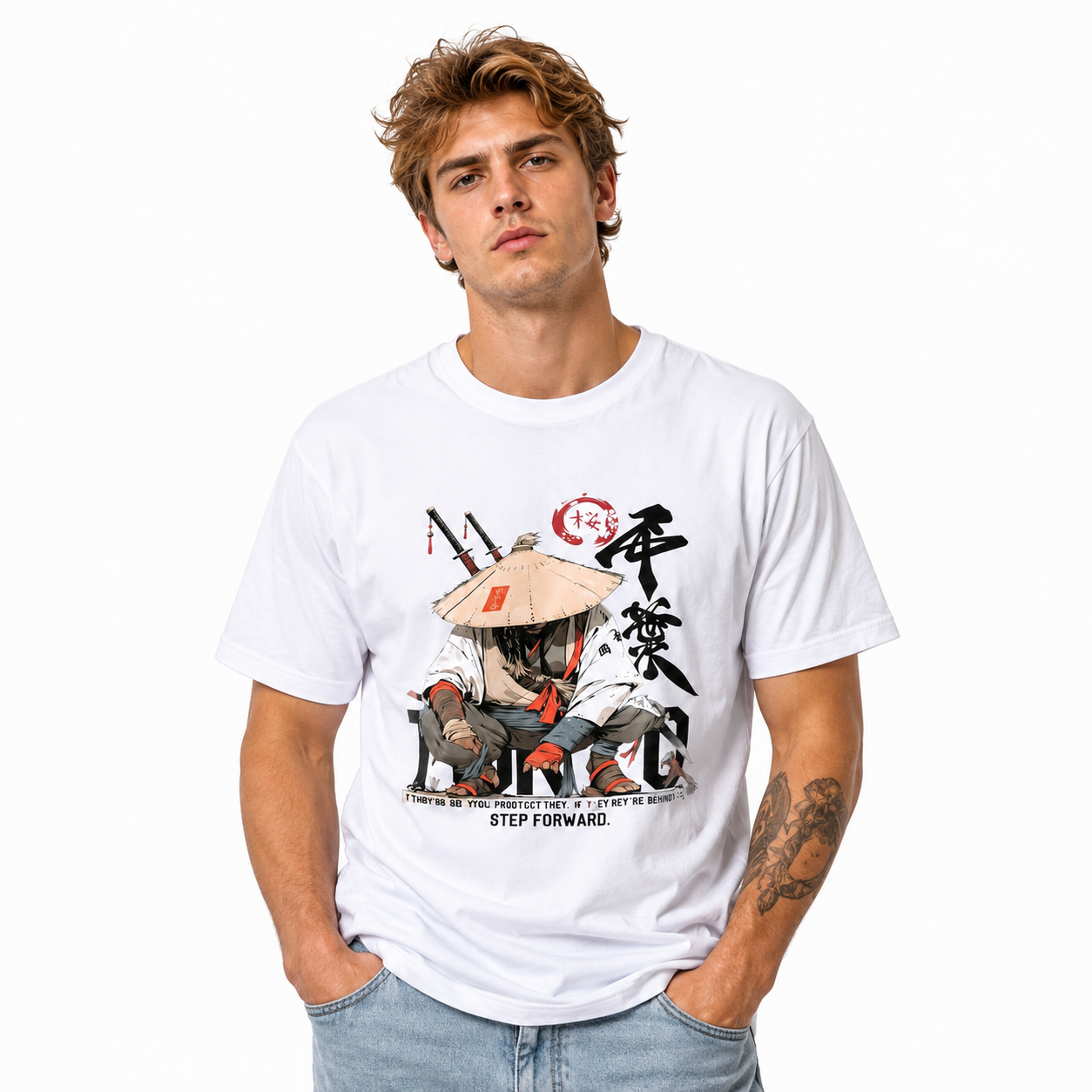 Samurai Kanji Sword Power Graphic T-Shirt Japanese Warrior Gym Tee