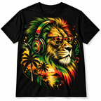 Reggae Lion Headphones Tropical Sunset Men's Graphic T-Shirt