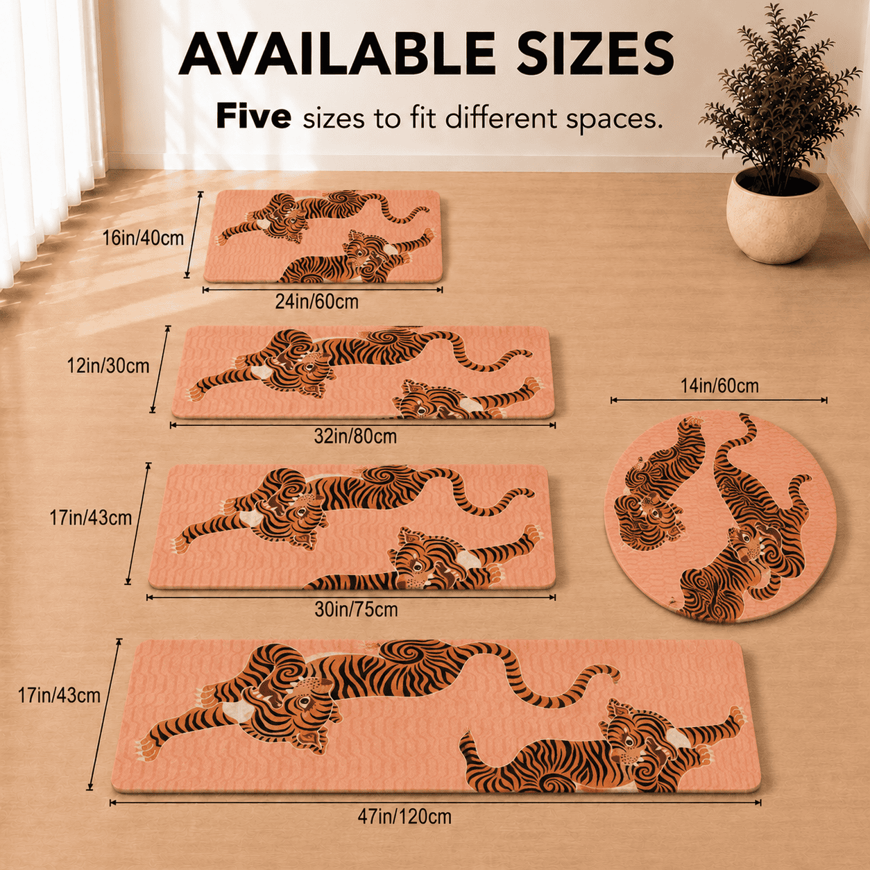 Tibettian Tiger Rug, Pink Orange Tiger Rug, Modern Animal Print Rug, Bathroom Decor, Tiger Carpet, Modern Art Area Rug for Living Room