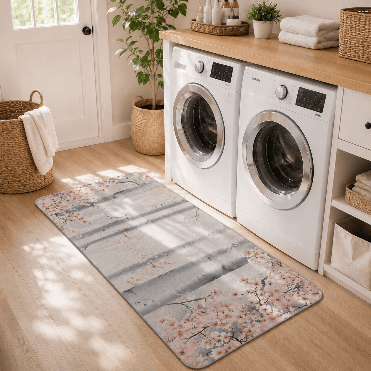 Cherry Blossom Floor Mat Quick Dry Super Absorbent Non Slip Sakura Decor