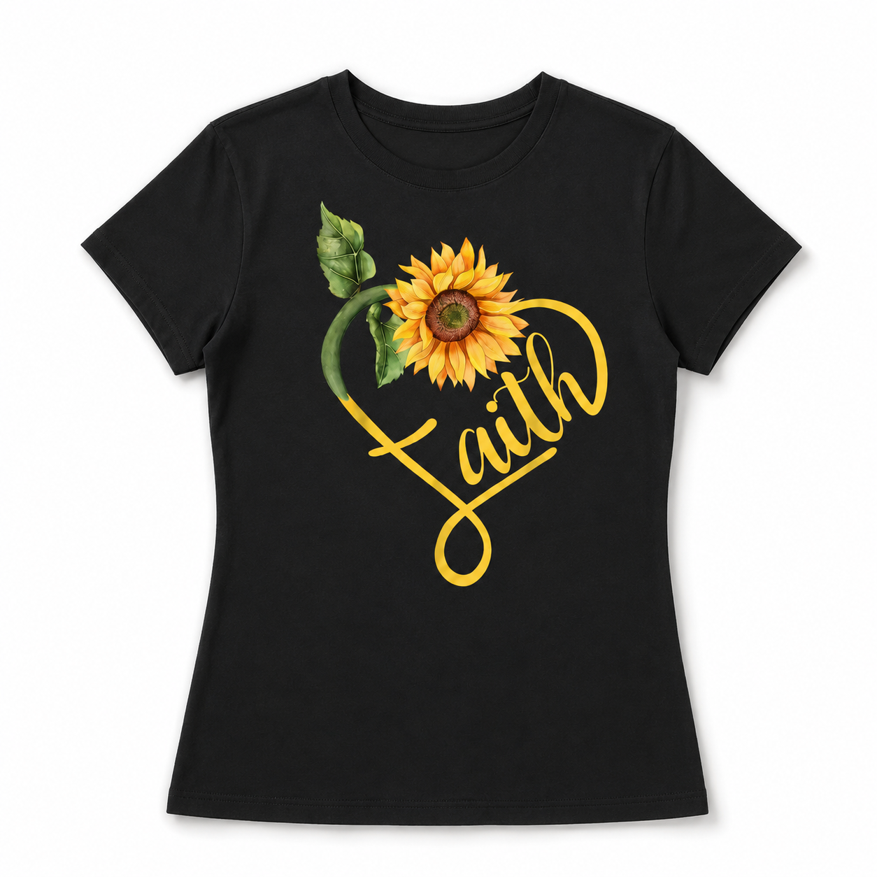 Women's Faith Hope Love Sunflower Heart Graphic T-Shirt Christian Casual Tee
