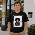 Japanese Samurai Kitten T-Shirt - Cute Neko Graphic Tee - Aesthetic Anime Shirt