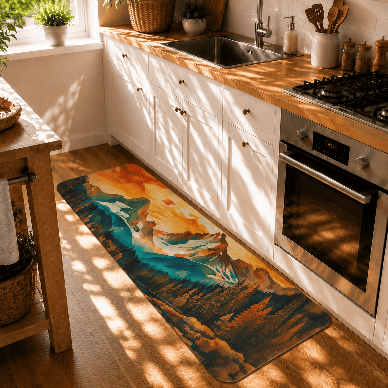 Mountain Sunset Door Mat Quick Dry Super Absorbent Non Slip Scenic Landscape