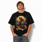 Black Cat Samurai Graphic T-Shirt Japanese Warrior Cat Tee