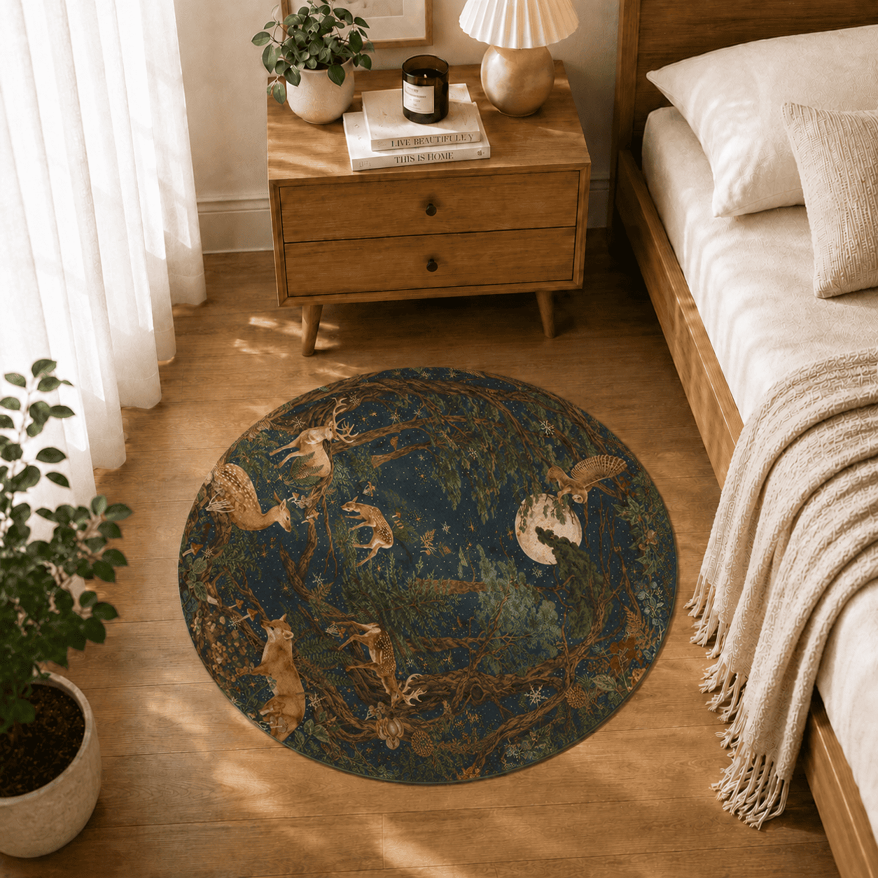 William Morris Woodland Bath Rug Quick Dry Super Absorbent Non Slip Forest Animals