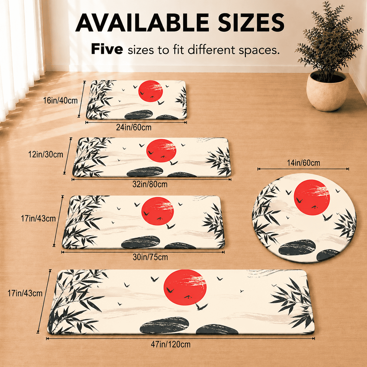 Japanese Full Moon Bamboo Bath Mat Quick Dry Super Absorbent Non Slip