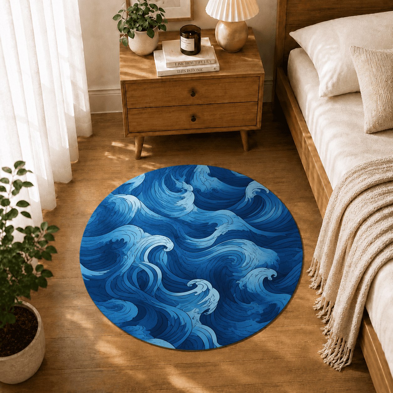 Ocean Waves Floor Mat Quick Dry Super Absorbent Non Slip Coastal Home Decor