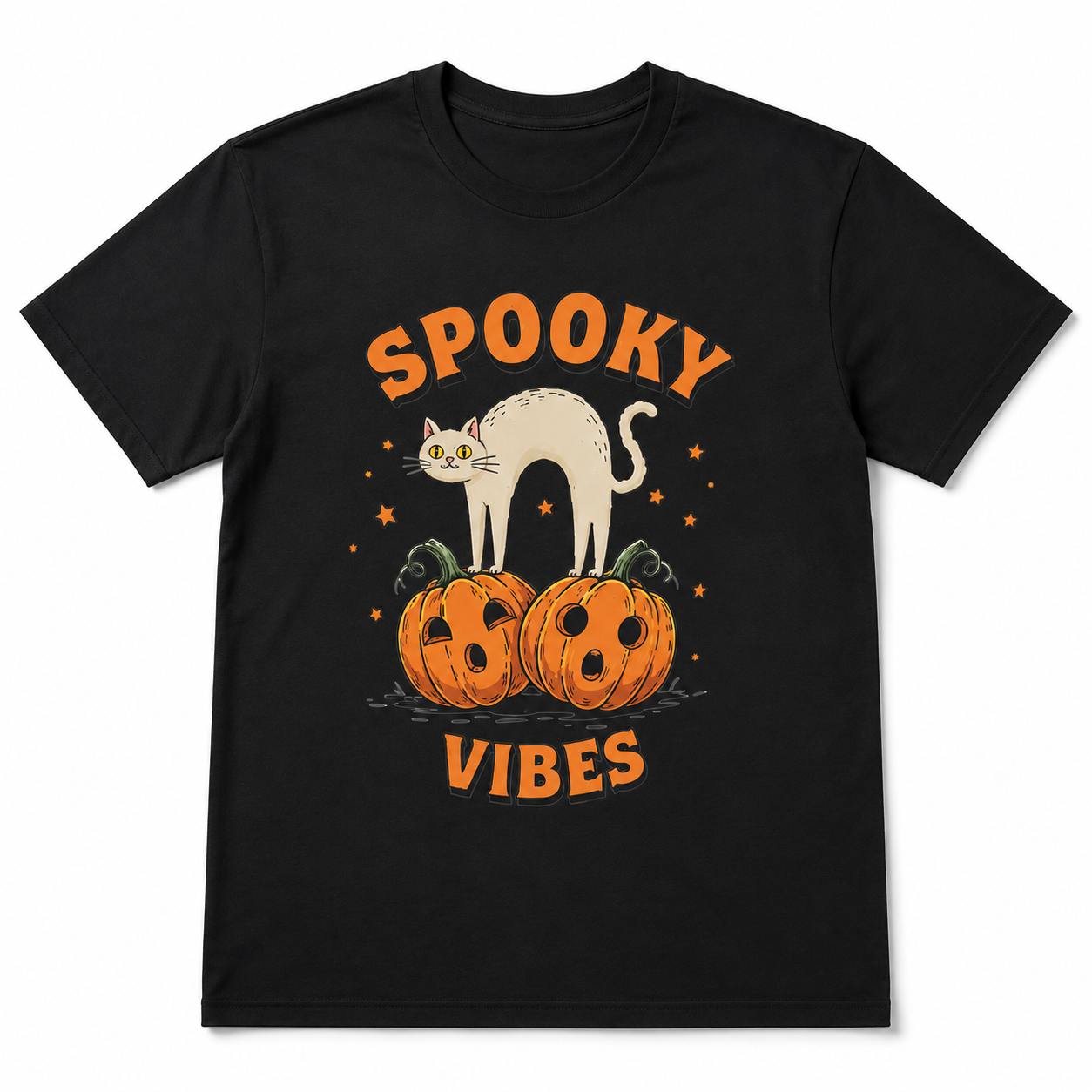 Spooky Vibes Cat Pumpkin Halloween Cute Funny Graphic Men's T-Shirt