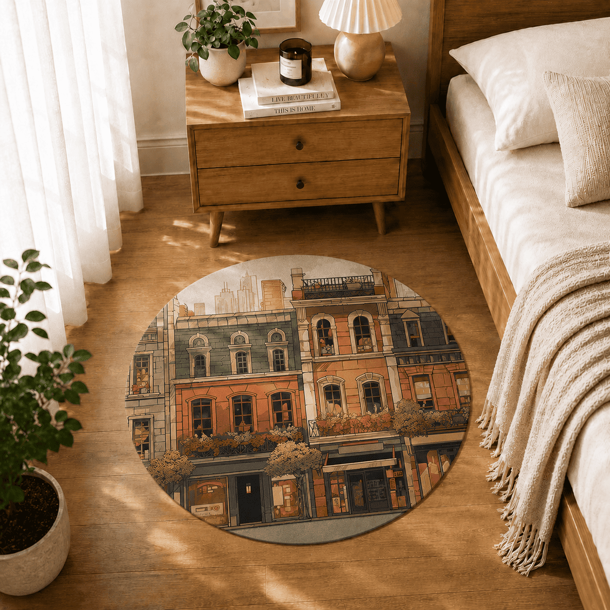 European Cityscape Bath Mat Quick Dry Super Absorbent Non Slip Anime Style