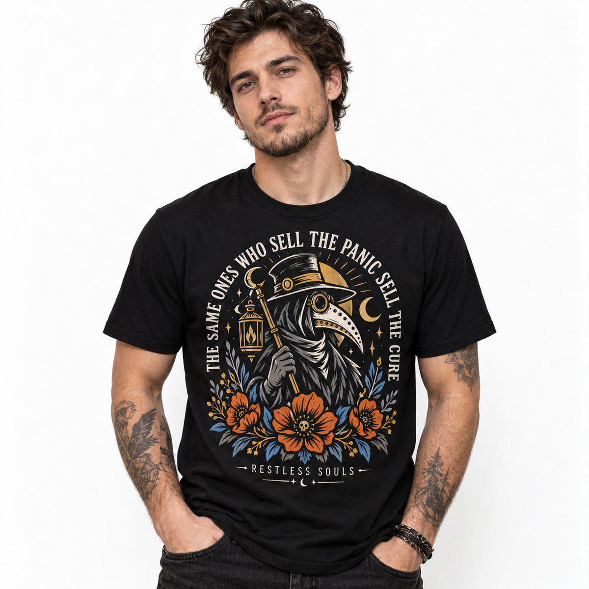 The Same Ones Who Sell the Panic Sell the Cure Plague Doctor Men's T-Shirt