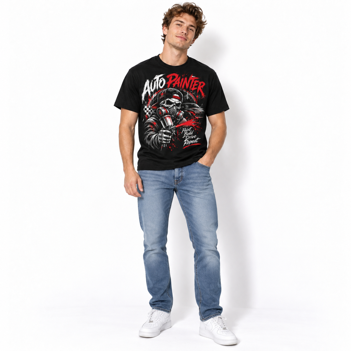 Auto Painter Skull Muscle Car Garage Men's Graphic T-Shirt