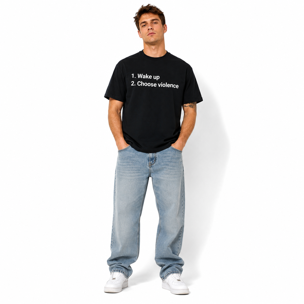 Funny Wake Up and Choose Violence Meme Graphic T-Shirt for Men