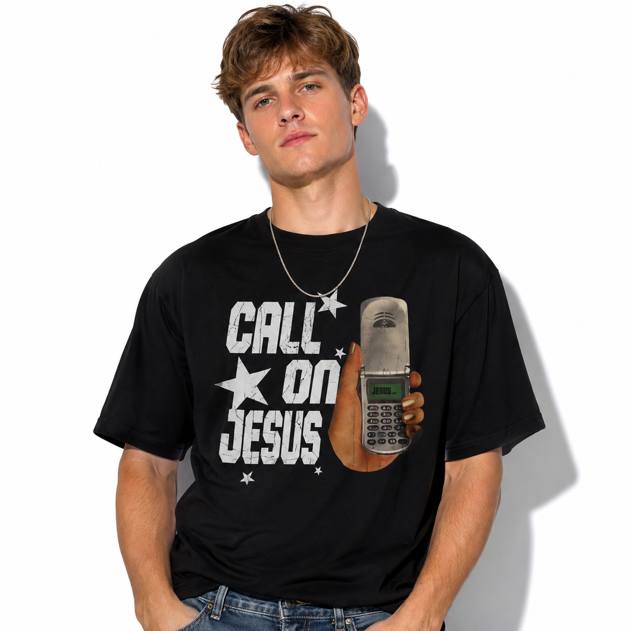 Call on Jesus Vintage Christian Faith Graphic T-Shirt Men's Religious Tee