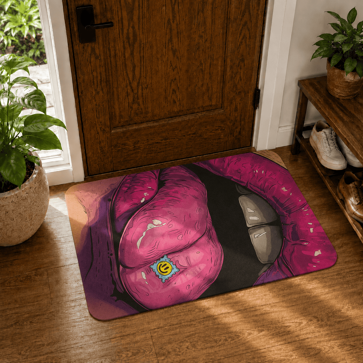Psychedelic Lips Floor Mat Quick Dry Super Absorbent Non Slip Pop Art Decor