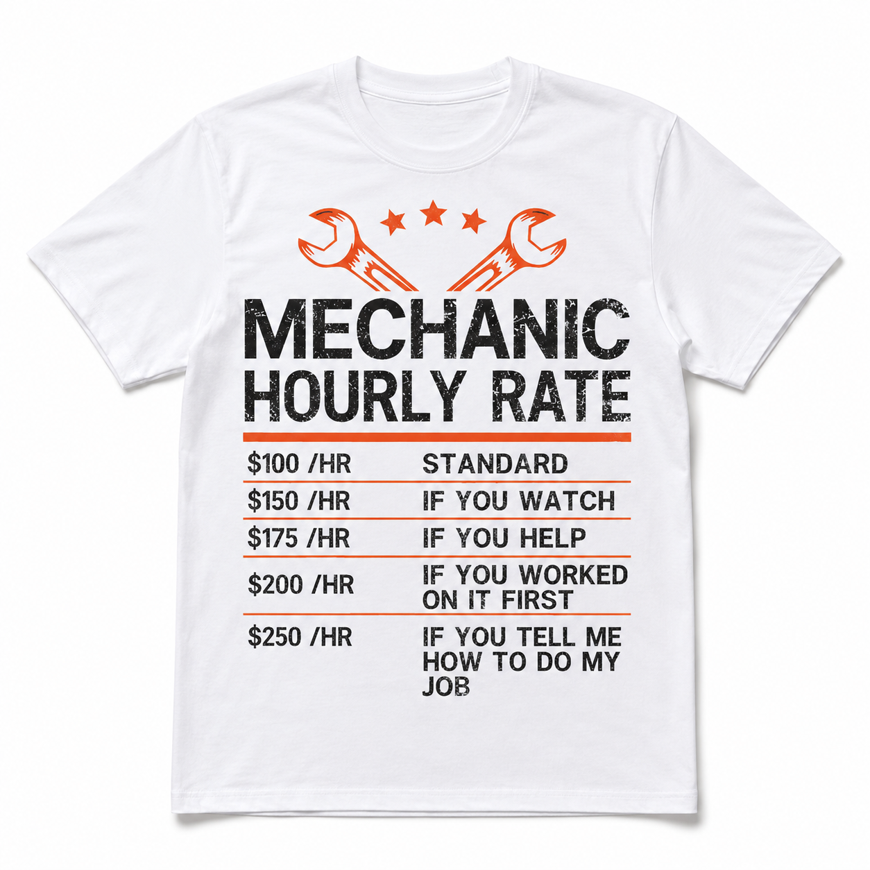 Men's Funny Mechanic Hourly Rate Graphic T-Shirt Vintage Work Tee