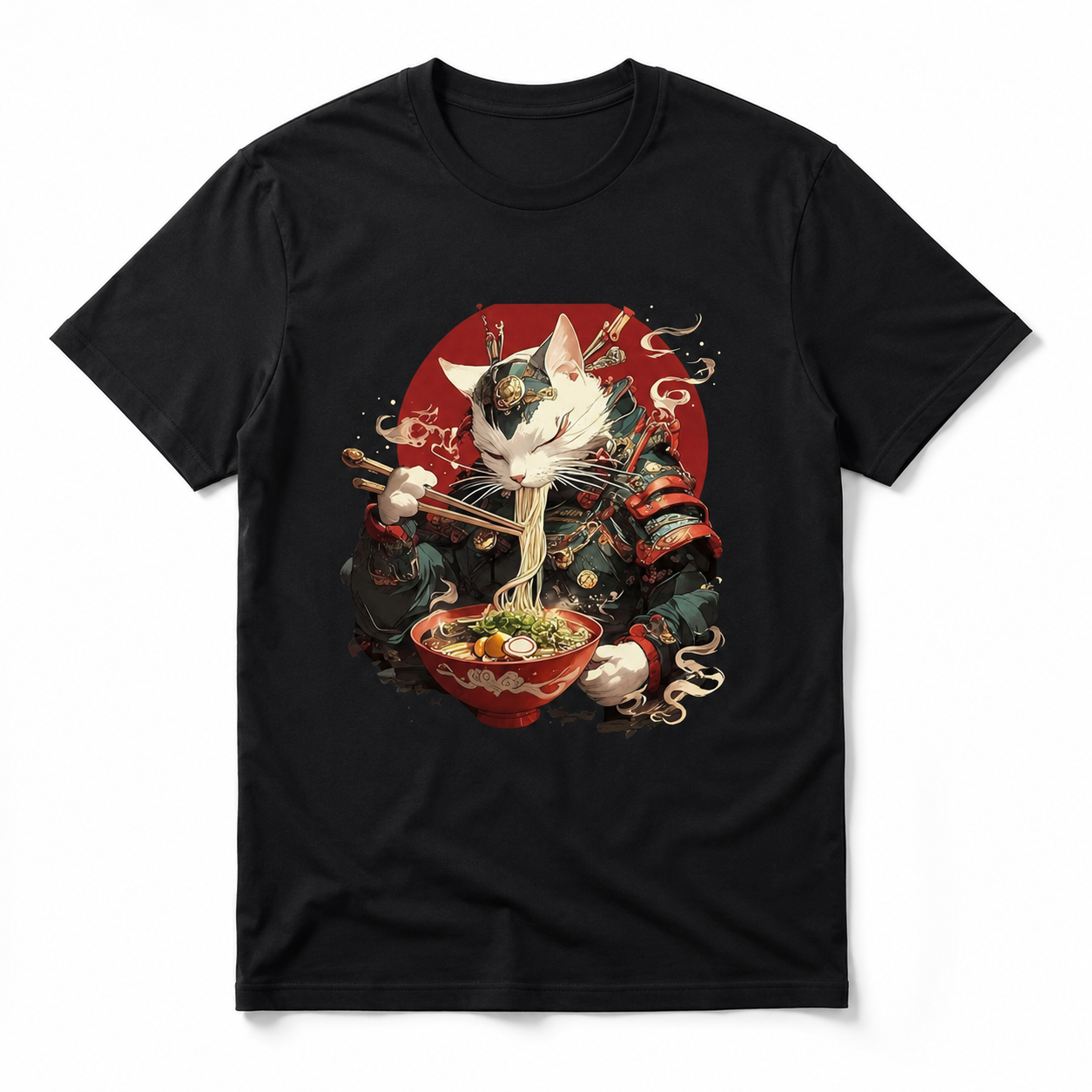 Japanese Ramen Cat Ninja Samurai Graphic T-Shirt Ukiyo-e Anime Tee