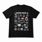 Shark Faces Species Chart Graphic T-Shirt Ocean Marine Life Tee for Men