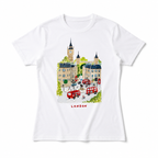 Women London Big Ben Graphic T-Shirt Red Taxi UK Travel Casual Crew Neck Tee