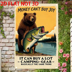 Money Cant Buy Joy Tin Sign Metal Camping Gear Wall Decor Funny Bass Bear