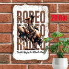 Rodeo Tin Sign - "Saddle Up for the Ultimate Thrill" Metal Wall Art Decor
