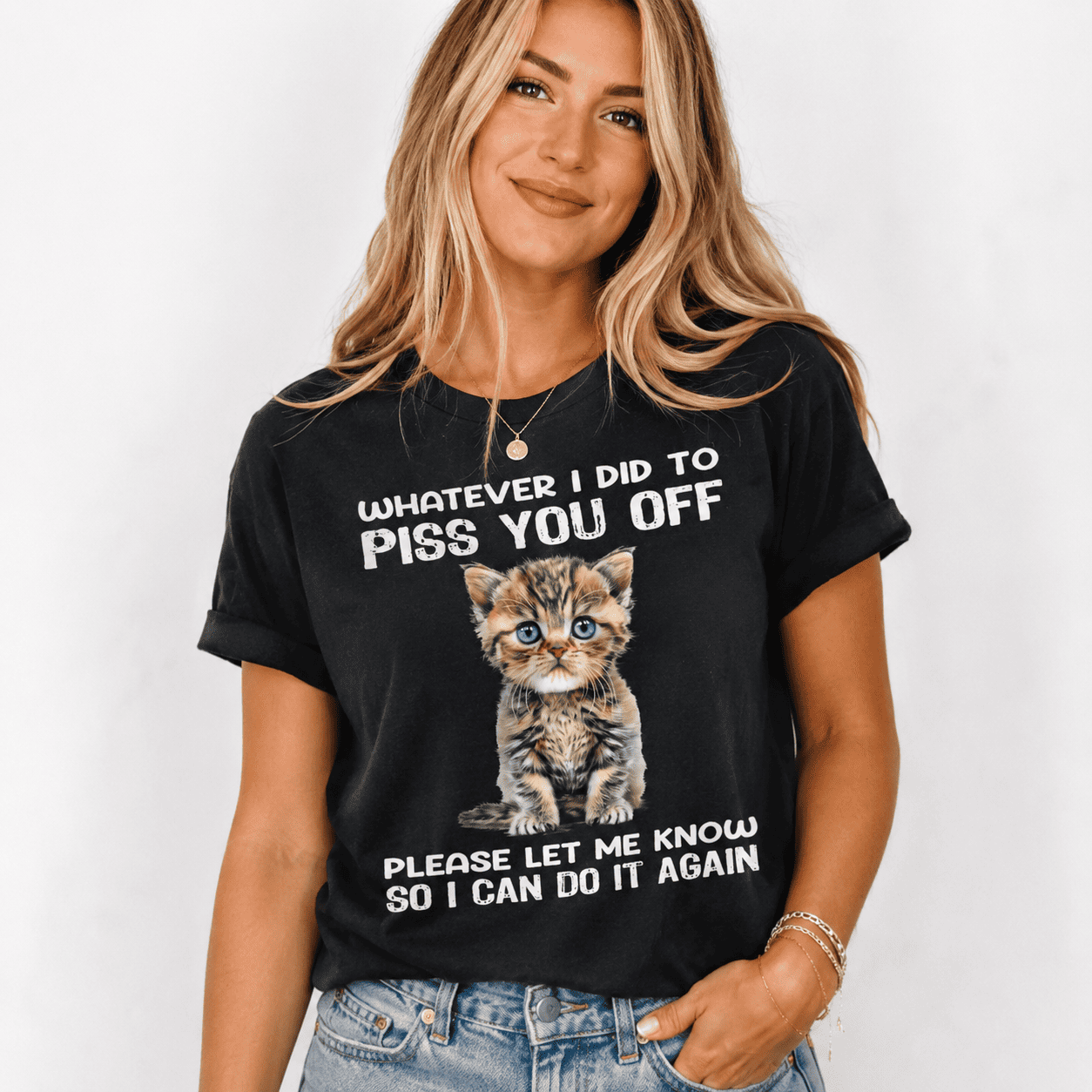 Women Funny Cat Quote Graphic T-Shirt Cute Kitten Casual Crew Neck Tee Top