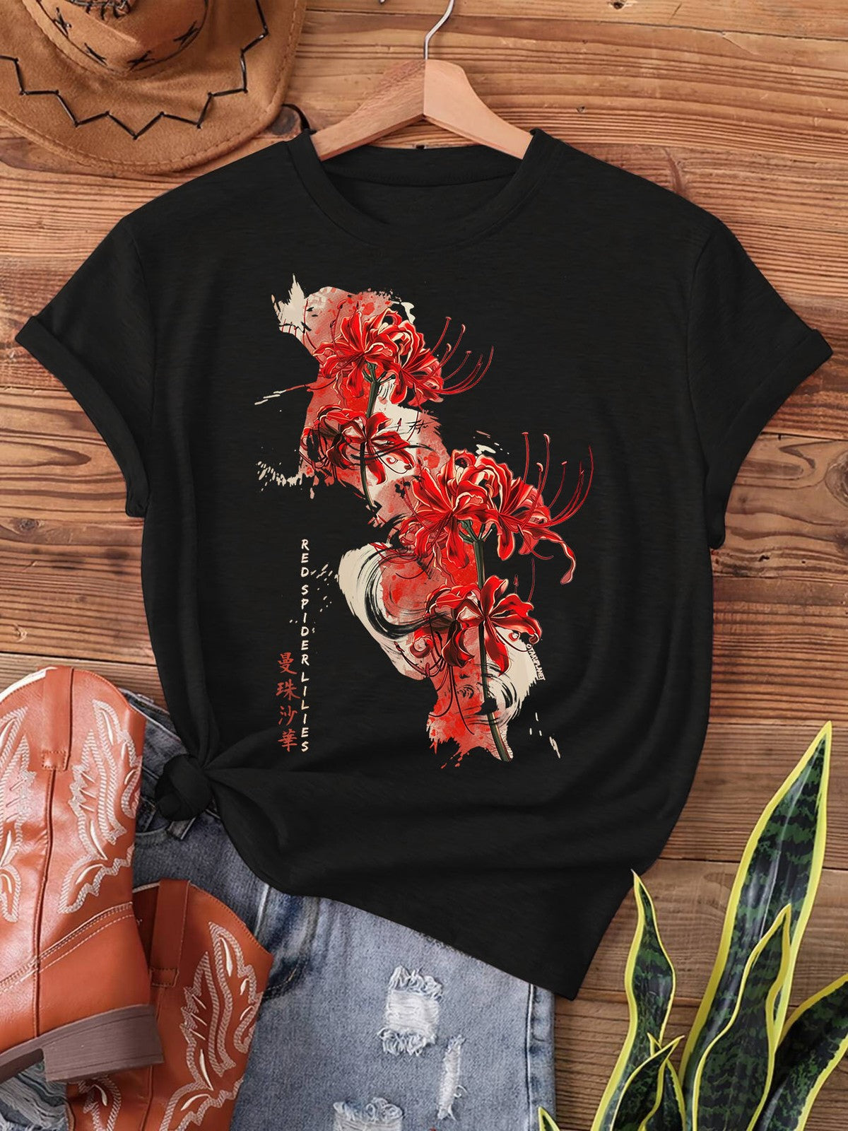 Women's Spider Lily Japanese Aesthetic Graphic T-Shirt Pastel Goth Tee