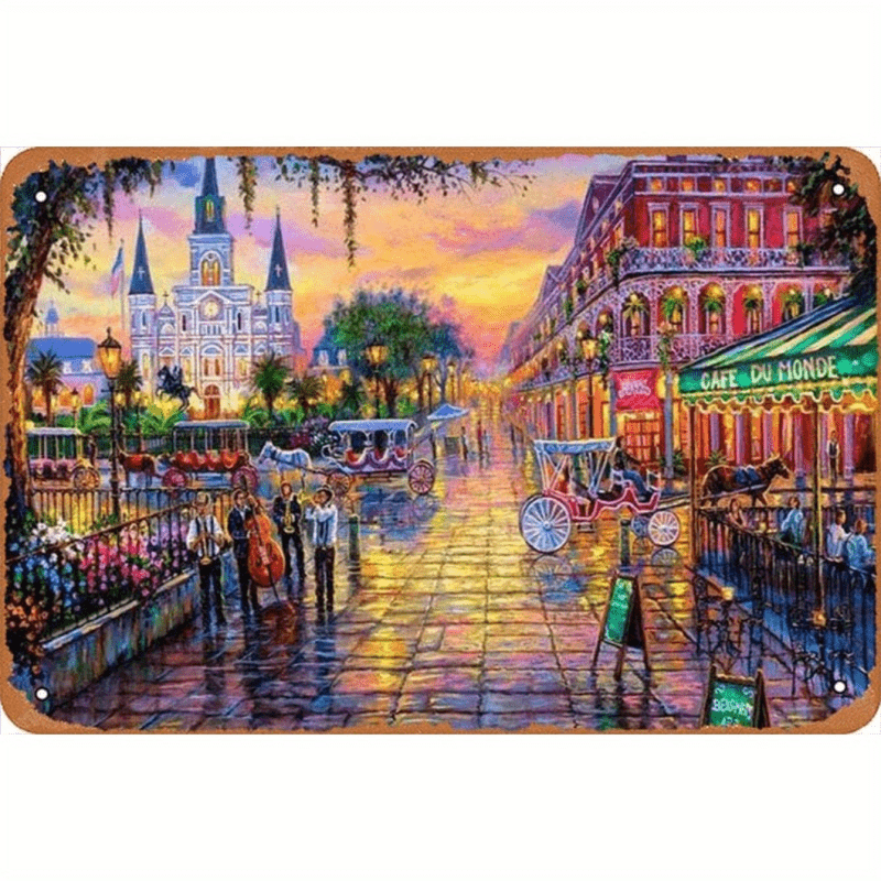Cafe Du Monde Tin Sign - New Orleans Jazz Scene Metal Poster Wall Art Decor